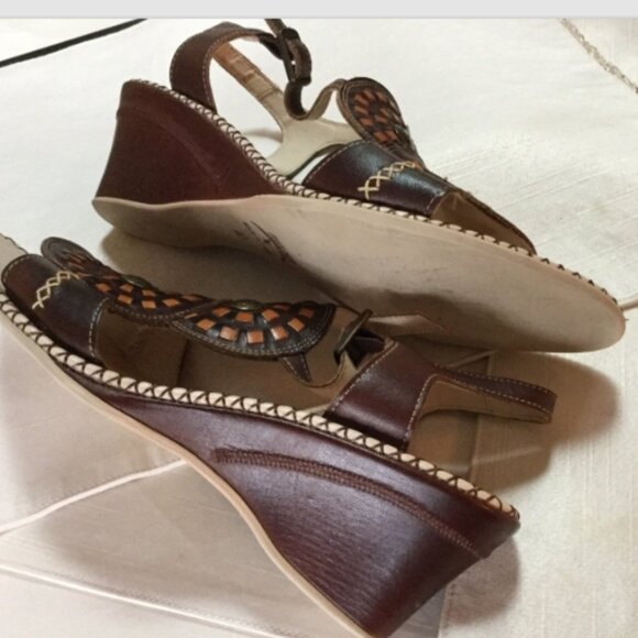 Pikolinos Women Size EU40 US 9 - 9.5 Shoes Wedge Heels Sandals Leather Brown Tan - Picture 4 of 8